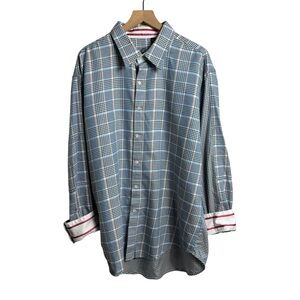 Robert Graham Plaid Button Down Blue with Pink Flip Cuff Accents Size‎ 3 XL